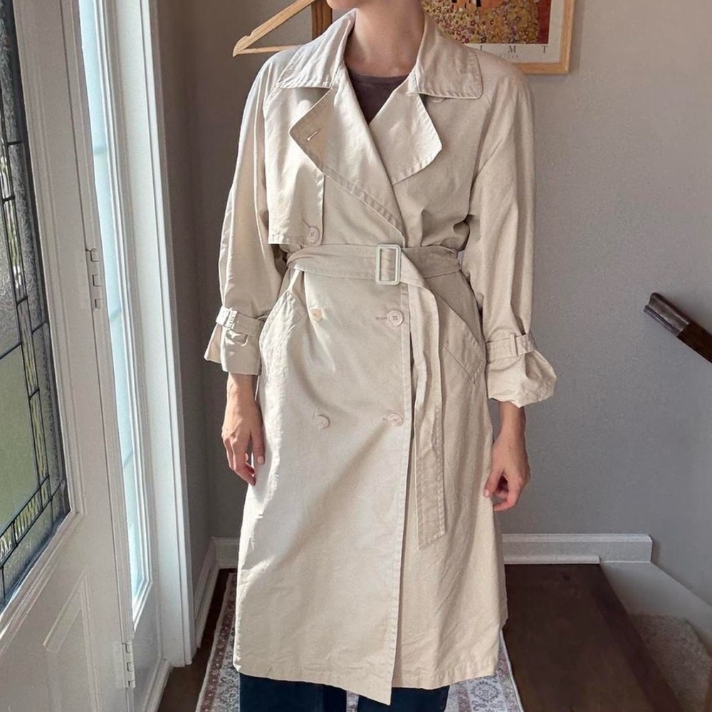 Saks Fifth Avenue Light Cream Double-Breasted Trench Coat with Belt